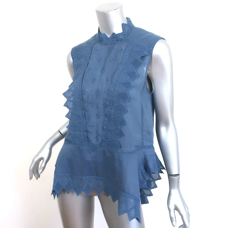 Isabel Marant Blouse Brodée Nust Bleu Ramie Taille 34 Sans Manches