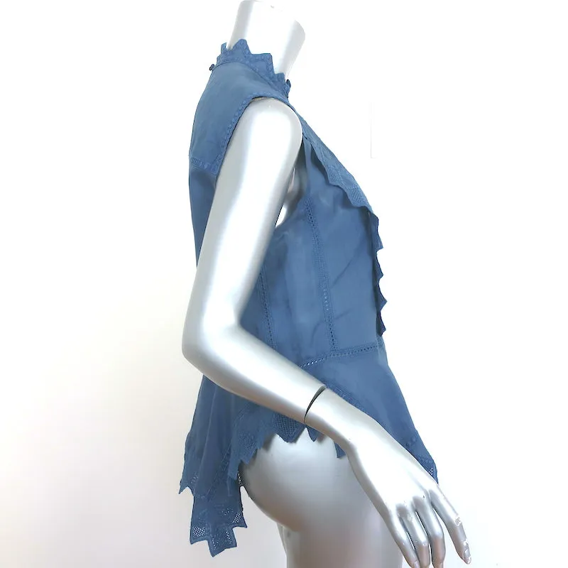 Isabel Marant Blouse Brodée Nust Bleu Ramie Taille 34 Sans Manches
