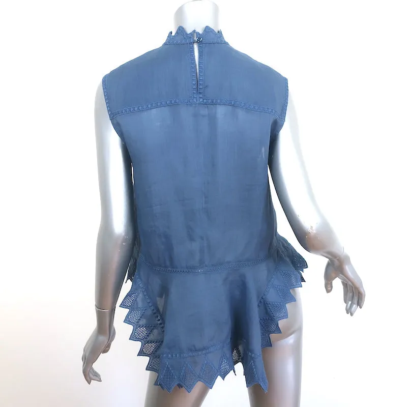 Isabel Marant Blouse Brodée Nust Bleu Ramie Taille 34 Sans Manches