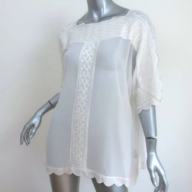 Isabel Marant Etoile Axel Blouse Blanche en Georgette Brodée Taille 38