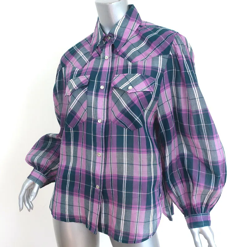 Isabel Marant Etoile Blouse Bethany - Chemise à carreaux violette taille 36 avec boutonnage devant