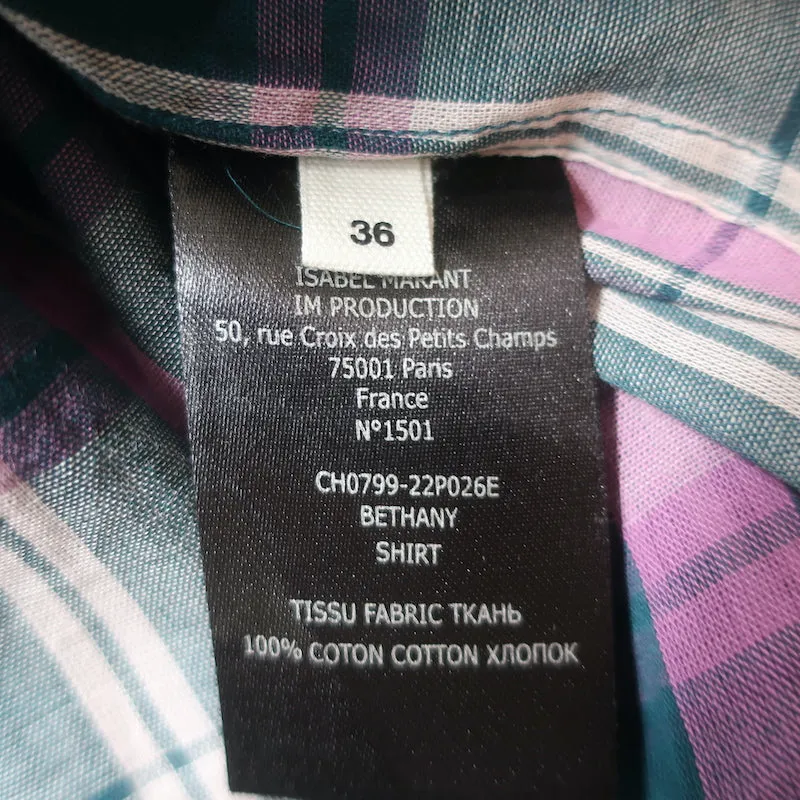 Isabel Marant Etoile Blouse Bethany - Chemise à carreaux violette taille 36 avec boutonnage devant