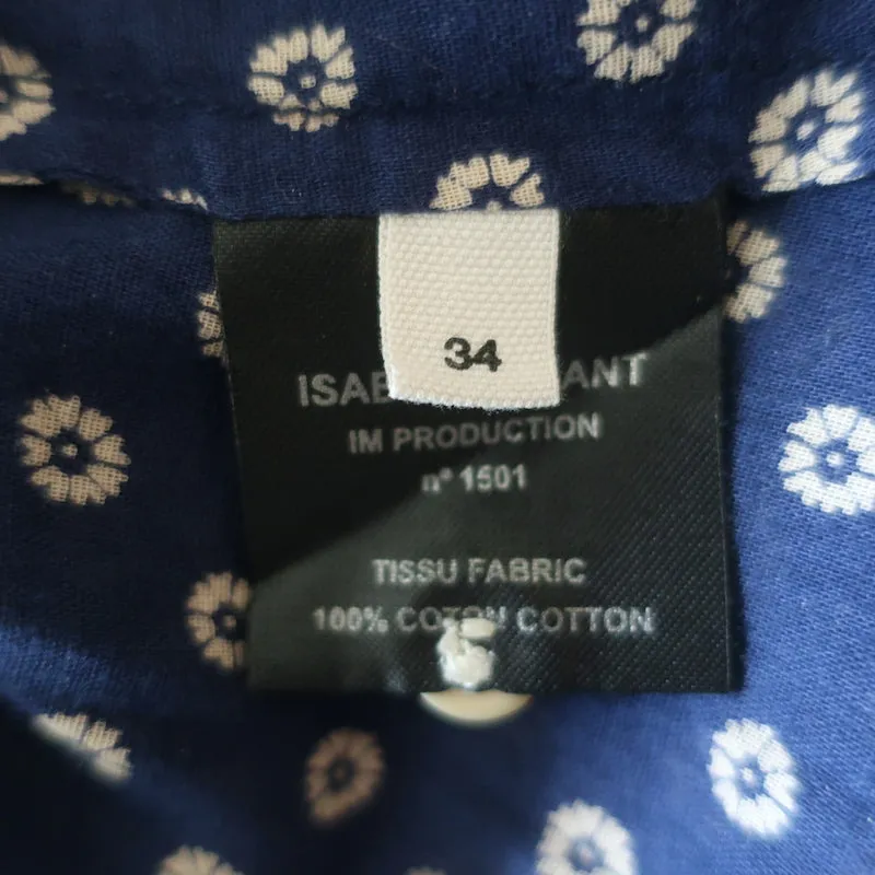 Isabel Marant Etoile Blouse Lainey Navy en Coton Imprimé Taille 34 Haut à Manches Longues