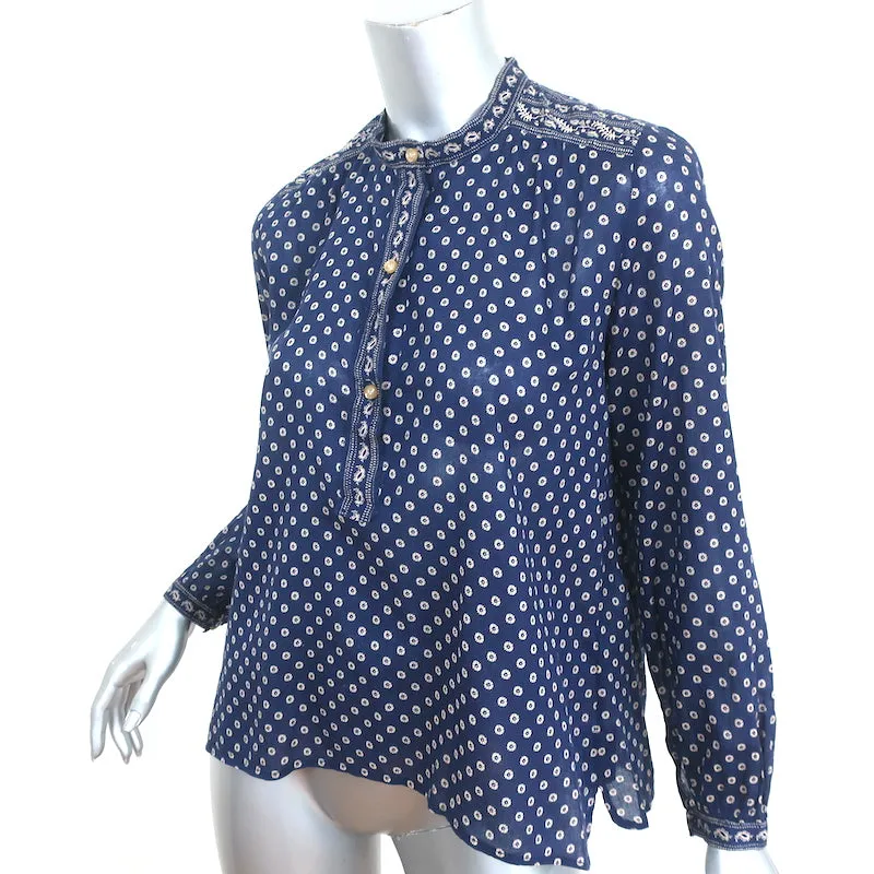 Isabel Marant Etoile Blouse Lainey Navy en Coton Imprimé Taille 34 Haut à Manches Longues