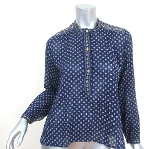 Isabel Marant Etoile Blouse Lainey Navy Printed Cotton Size 34 Long Sleeve Top