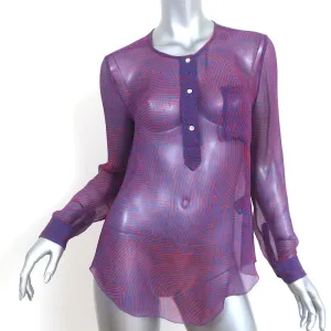 Isabel Marant Etoile Blouse Red/Blue Maze Print Chiffon Size 36 Long Sleeve Top