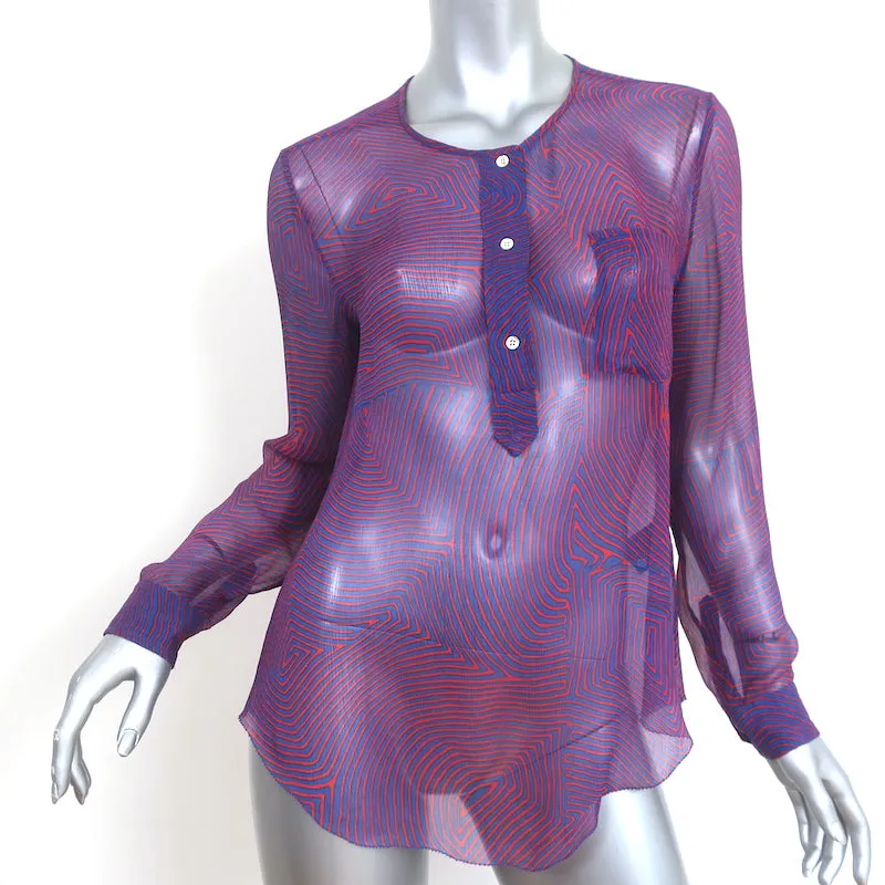 Isabel Marant Etoile Blouse Rouge/Bleu Imprimé Labyrinthe en Chiffon Taille 36 Haut à Manches Longues
