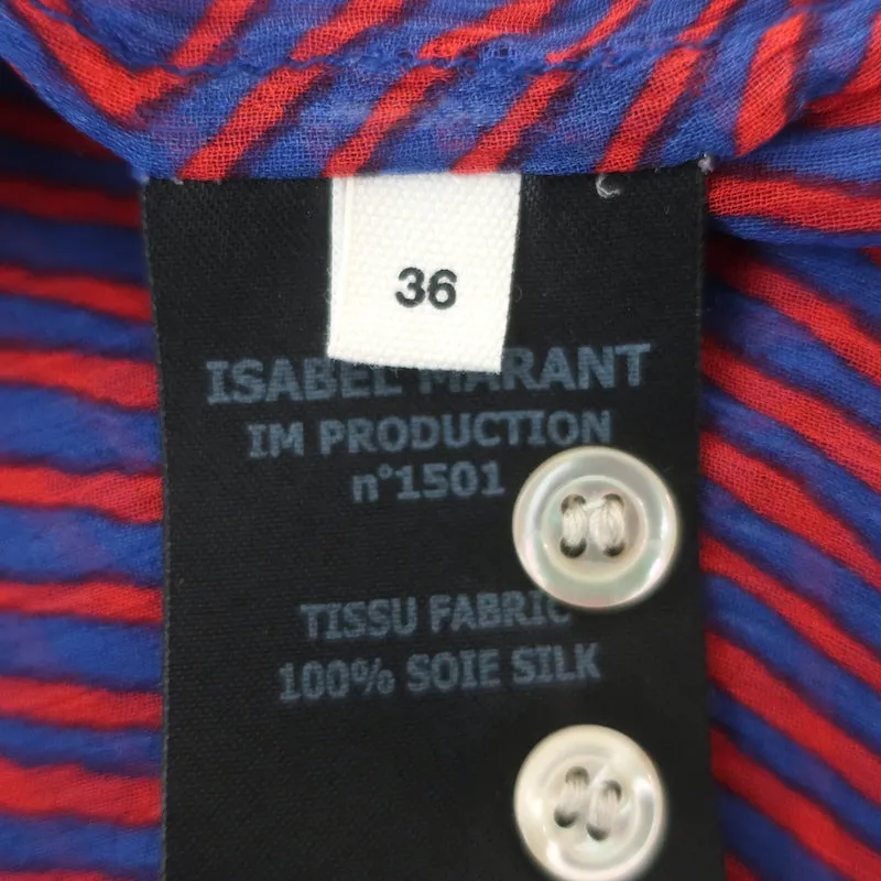 Isabel Marant Etoile Blouse Rouge/Bleu Imprimé Labyrinthe en Chiffon Taille 36 Haut à Manches Longues