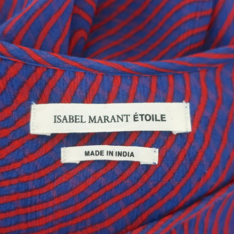 Isabel Marant Etoile Blouse Rouge/Bleu Imprimé Labyrinthe en Chiffon Taille 36 Haut à Manches Longues