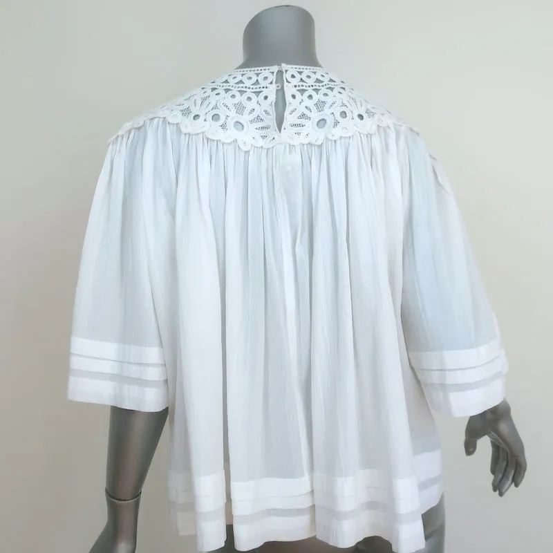 Isabel Marant Etoile Blouse en Coton Blanc & Dentelle au Crochet Taille 38 Haut à Manches Courtes