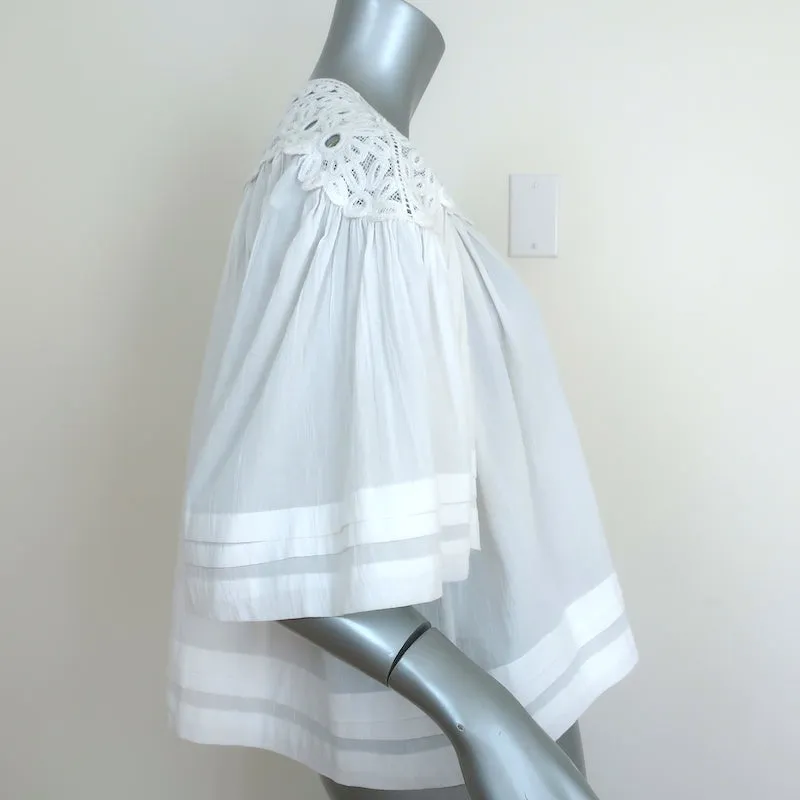 Isabel Marant Etoile Blouse en Coton Blanc & Dentelle au Crochet Taille 38 Haut à Manches Courtes