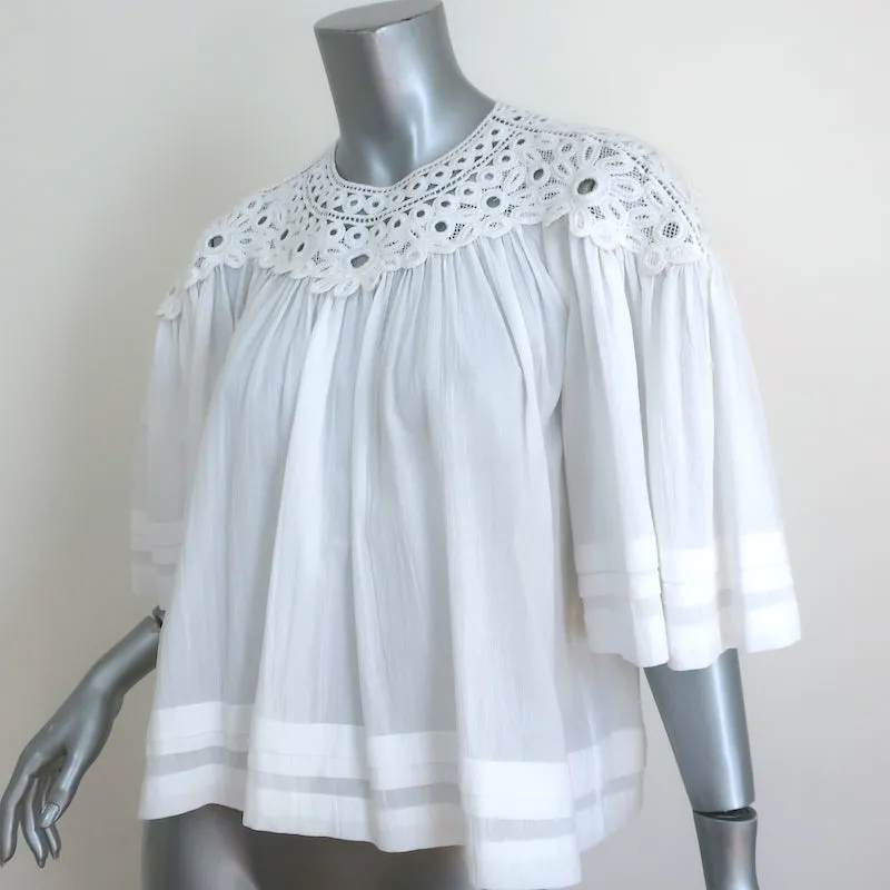 Isabel Marant Etoile Blouse en Coton Blanc & Dentelle au Crochet Taille 38 Haut à Manches Courtes