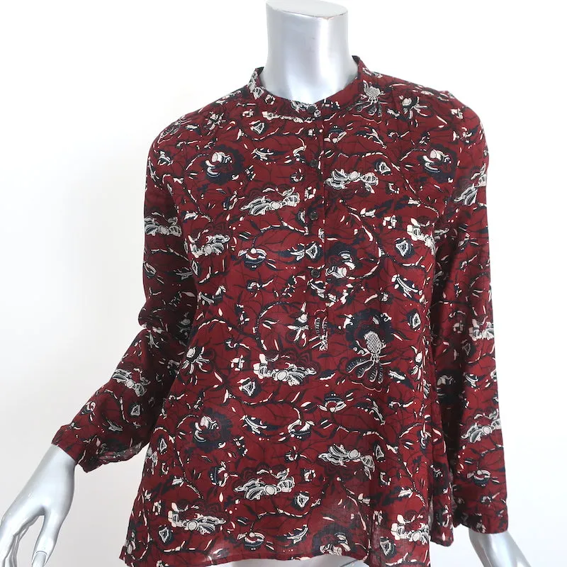 Isabel Marant Etoile Blouse Henley Amaria Imprimé floral en coton Bordeaux Taille 34