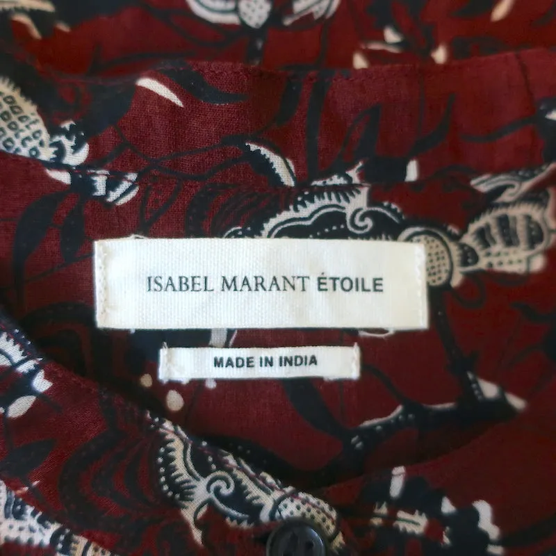 Isabel Marant Etoile Blouse Henley Amaria Imprimé floral en coton Bordeaux Taille 34