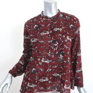 Isabel Marant Etoile Henley Blouse Amaria Burgundy Floral Print Cotton Size 34
