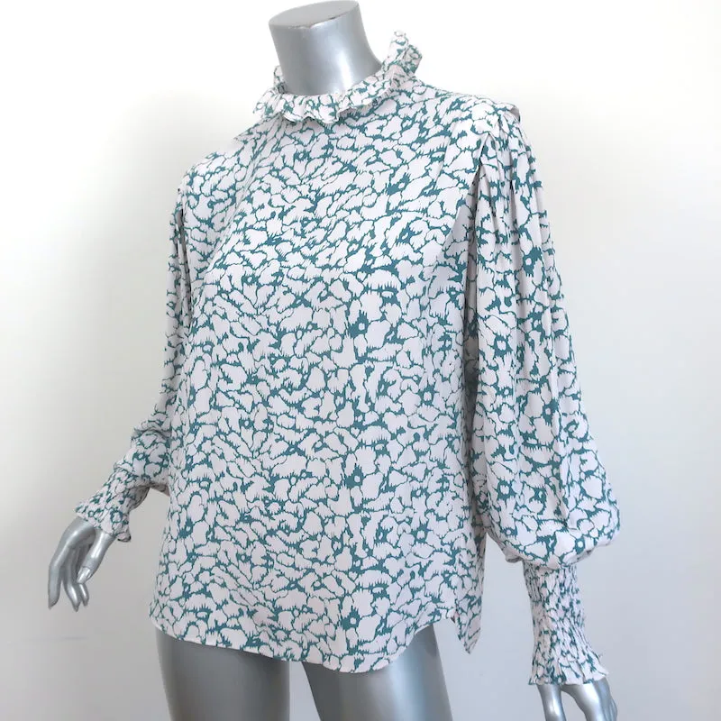 Isabel Marant Etoile Blouse à Col Haut Yoshi Imprimé Soie Blanc/Bleu Taille 38