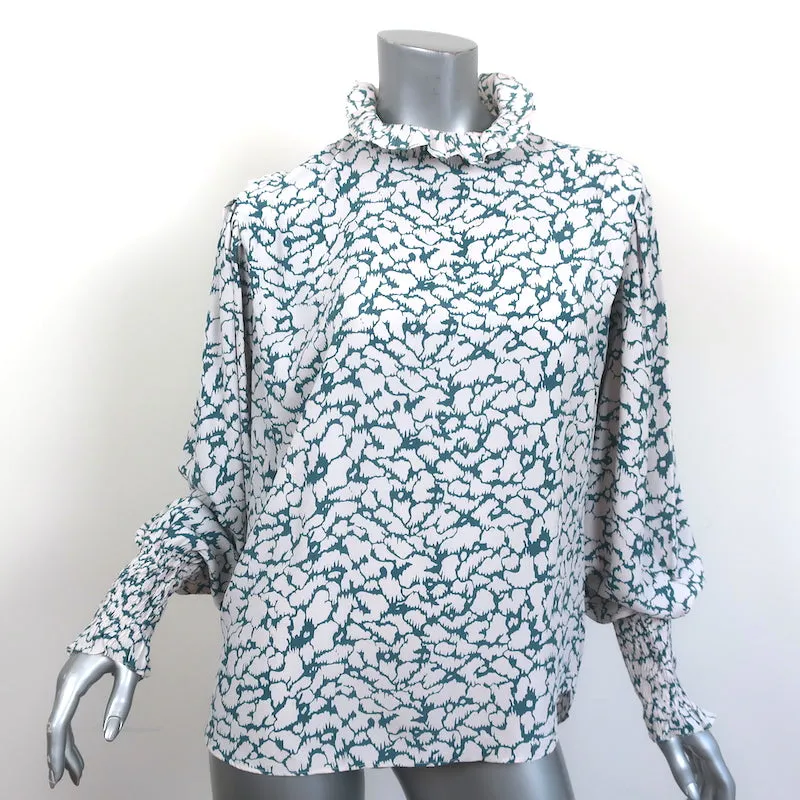 Isabel Marant Etoile Blouse à Col Haut Yoshi Imprimé Soie Blanc/Bleu Taille 38