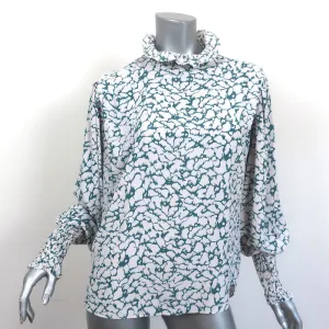 Isabel Marant Etoile High Neck Blouse Yoshi White/Blue Printed Silk Size 38