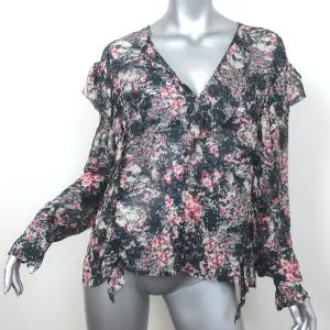 Isabel Marant Etoile Ruffle Blouse Jelby Black/Multi Printed Crepe Size 38