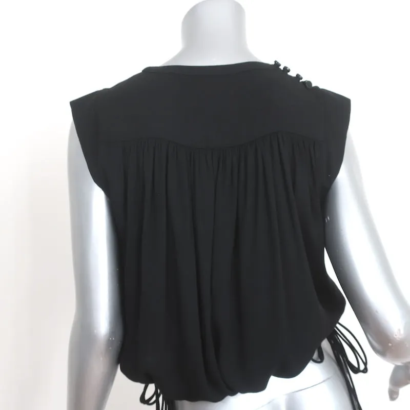 Isabel Marant Etoile Haut à liens à franges Noir Néo Crêpe Taille 34 Blouse sans manches