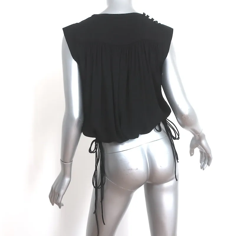 Isabel Marant Etoile Haut à liens à franges Noir Néo Crêpe Taille 34 Blouse sans manches