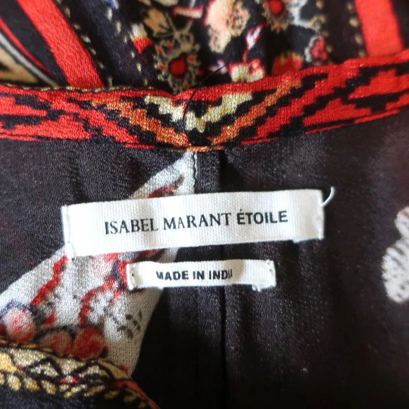 Isabel Marant Etoile Top Tucson Noir/Rouge Imprimé Paisley Blouse en Crêpe Taille 40