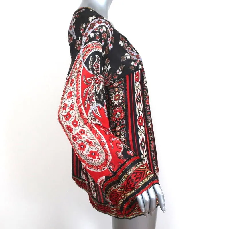 Isabel Marant Etoile Top Tucson Noir/Rouge Imprimé Paisley Blouse en Crêpe Taille 40