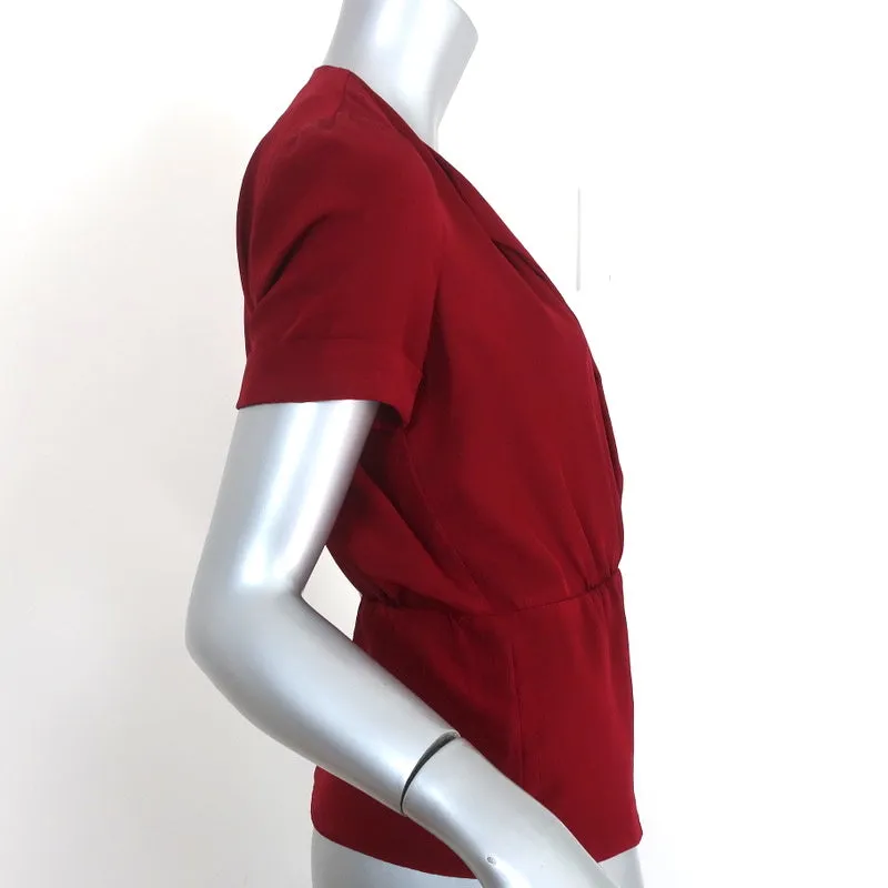 Isabel Marant Etoile Blouse Enveloppante Rouge Satin Crêpe Taille 36 Manches Courtes