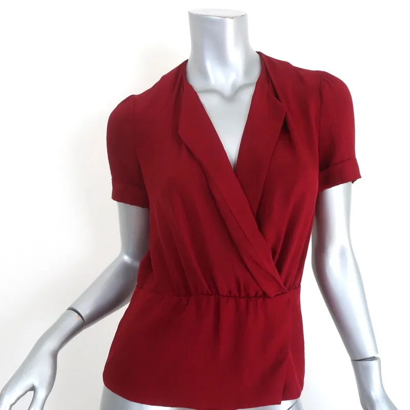 Isabel Marant Etoile Blouse Enveloppante Rouge Satin Crêpe Taille 36 Manches Courtes