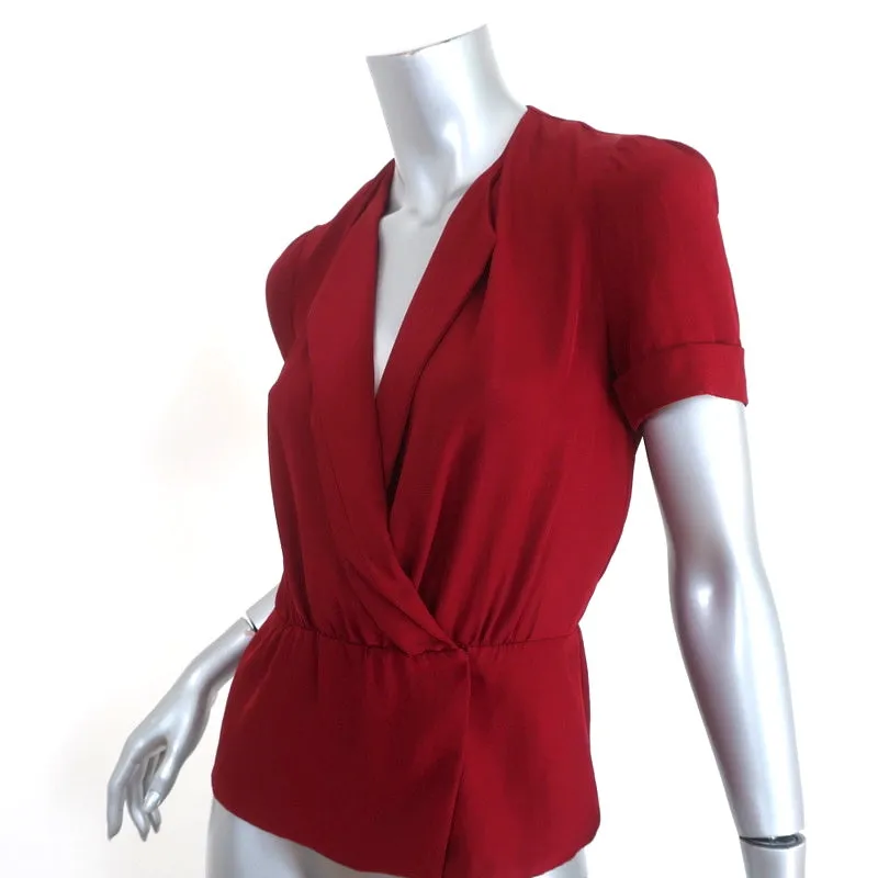 Isabel Marant Etoile Blouse Enveloppante Rouge Satin Crêpe Taille 36 Manches Courtes