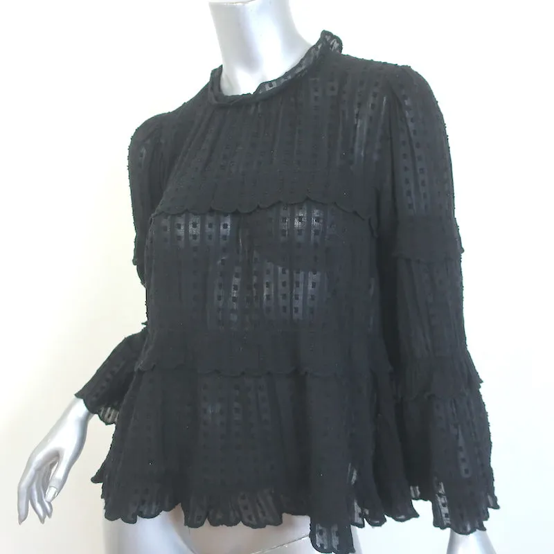 Isabel Marant Etoile Ykaria Blouse à Volants Noir en Coton Flocké Taille 34