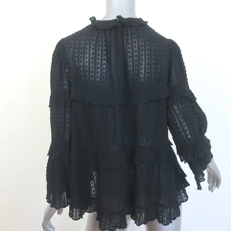 Isabel Marant Etoile Ykaria Blouse à Volants Noir en Coton Flocké Taille 34