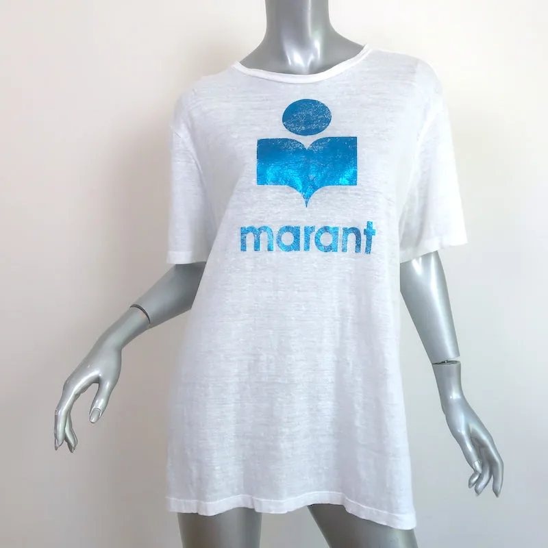 Isabel Marant Etoile T-shirt à logo métallisé Zewel en lin blanc Taille L