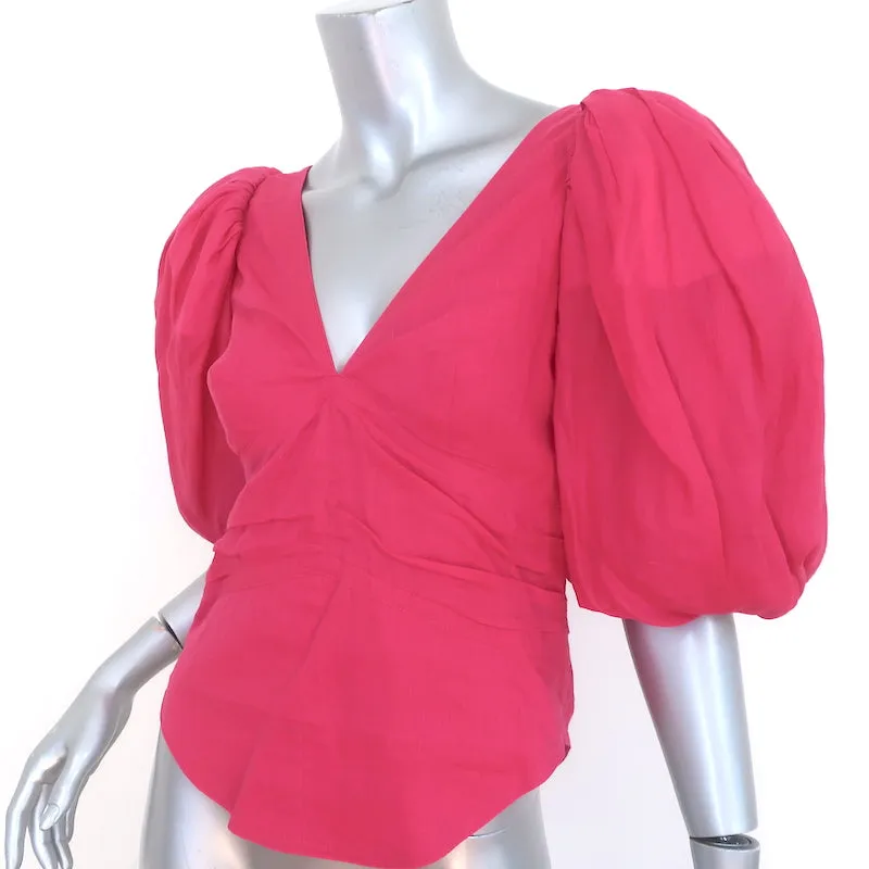 Isabel Marant Jaylee Haut à Manches Ballon Rose Ramie Taille 38 Blouse à Col en V