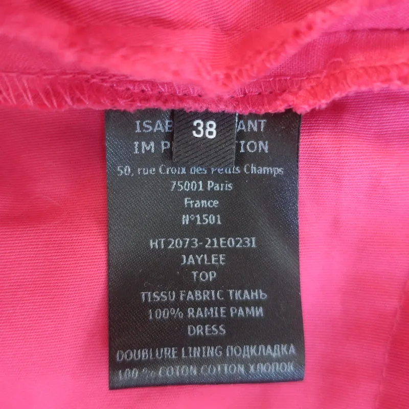 Isabel Marant Jaylee Haut à Manches Ballon Rose Ramie Taille 38 Blouse à Col en V