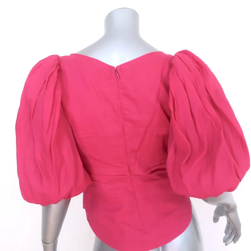 Isabel Marant Jaylee Haut à Manches Ballon Rose Ramie Taille 38 Blouse à Col en V