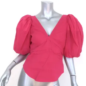 Isabel Marant Jaylee Puff Sleeve Top Pink Ramie Size 38 V-Neck Blouse