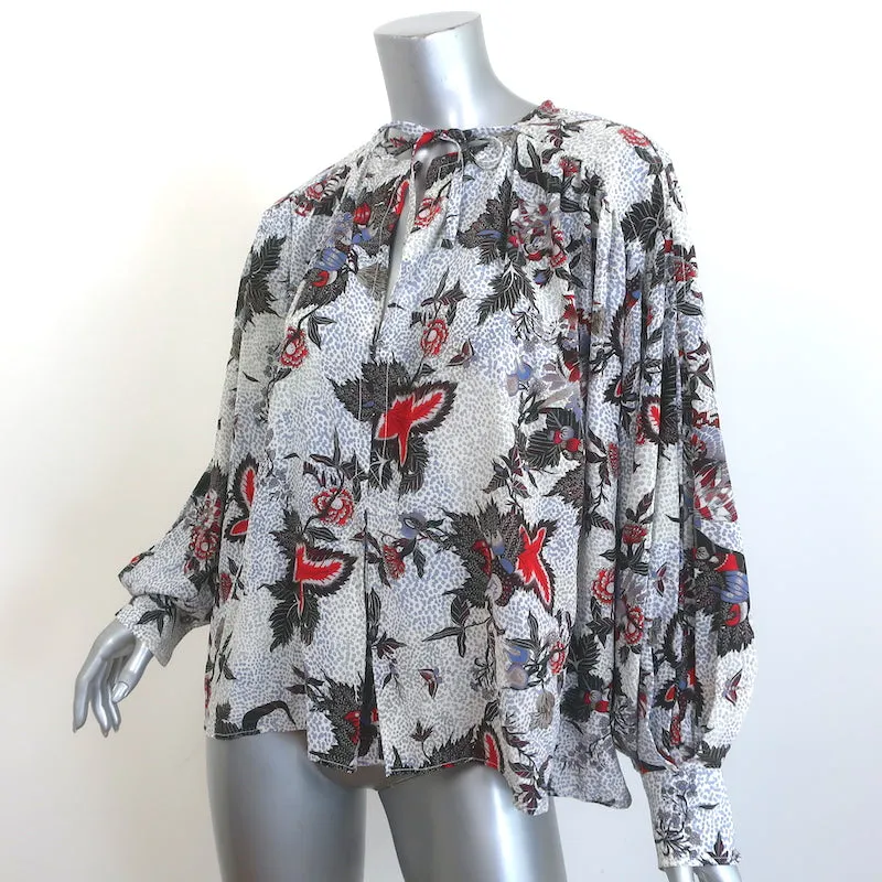 Isabel Marant Blouse à Col Noué Imprimé Floral en Soie Élasticisée Taille 40 à Manches Longues