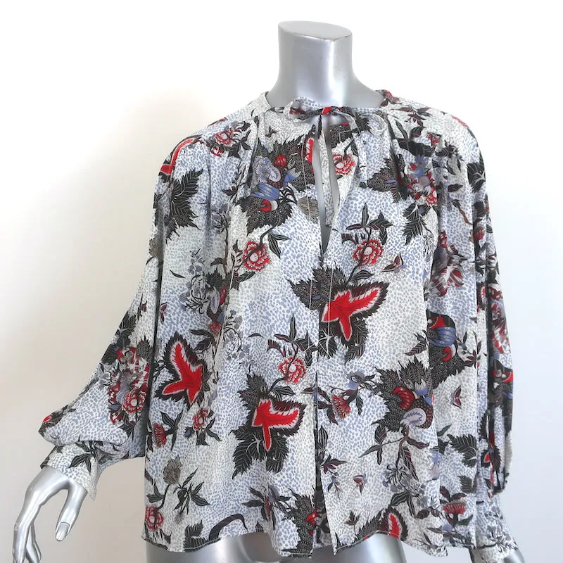 Isabel Marant Blouse à Col Noué Imprimé Floral en Soie Élasticisée Taille 40 à Manches Longues