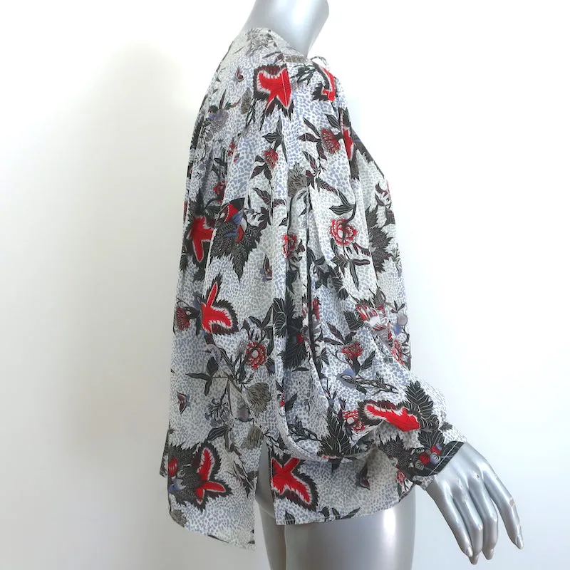 Isabel Marant Blouse à Col Noué Imprimé Floral en Soie Élasticisée Taille 40 à Manches Longues