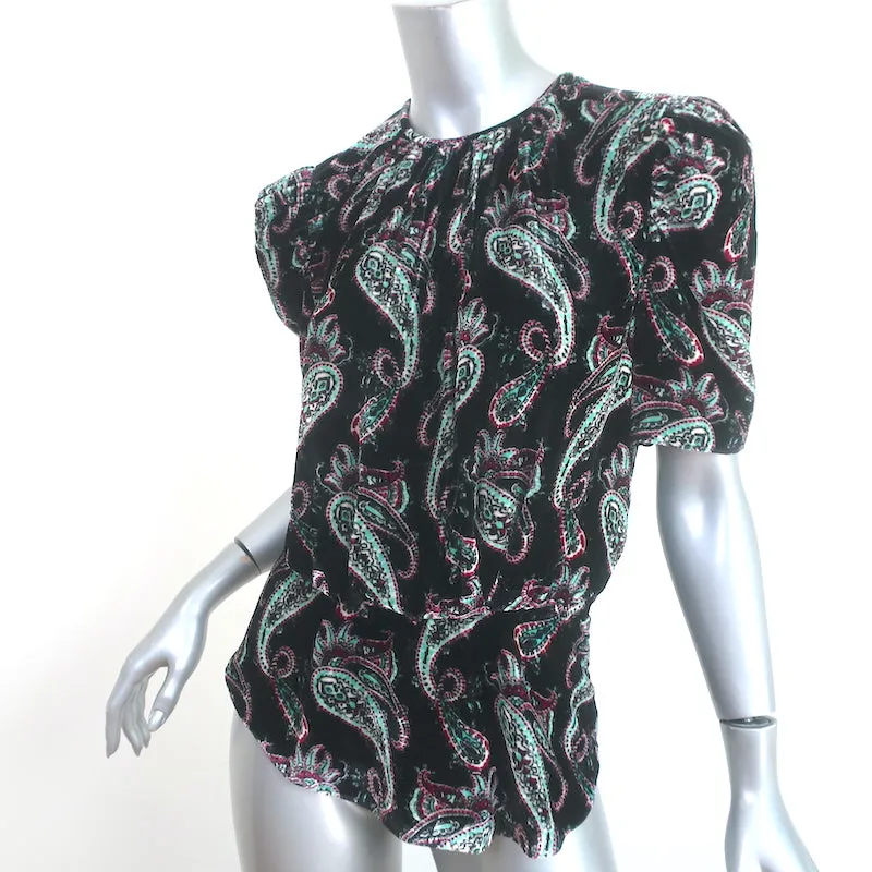 Isabel Marant Udellnad Haut à manches courtes imprimé Paisley noir en velours taille 36