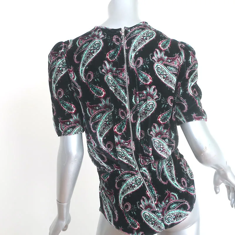 Isabel Marant Udellnad Haut à manches courtes imprimé Paisley noir en velours taille 36