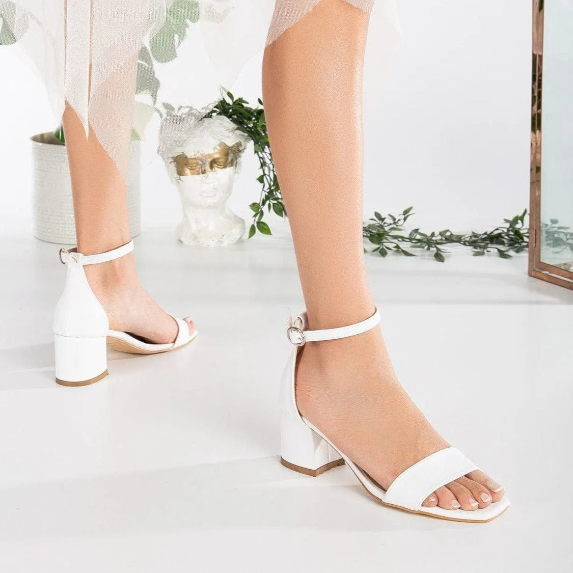Iva Vegan Cuir à Talon Bas | Blanc