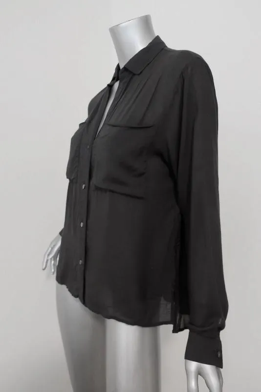 Chemise détendue en chiffon James Perse Charbon Taille 0 Manches longues Boutonnée