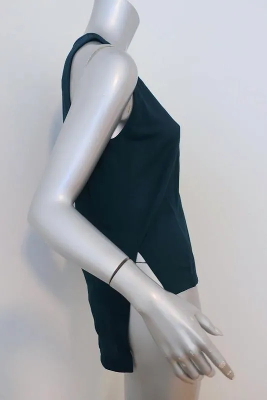Jean Paul Gaultier Débardeur Crêpe Jersey Bleu Canard Taille 38 Sans Manches Top Asymétrique