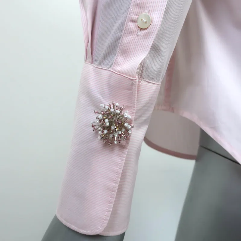 Chemise JED à boutonnage rose rayures en coton taille extra petite manches longues haut