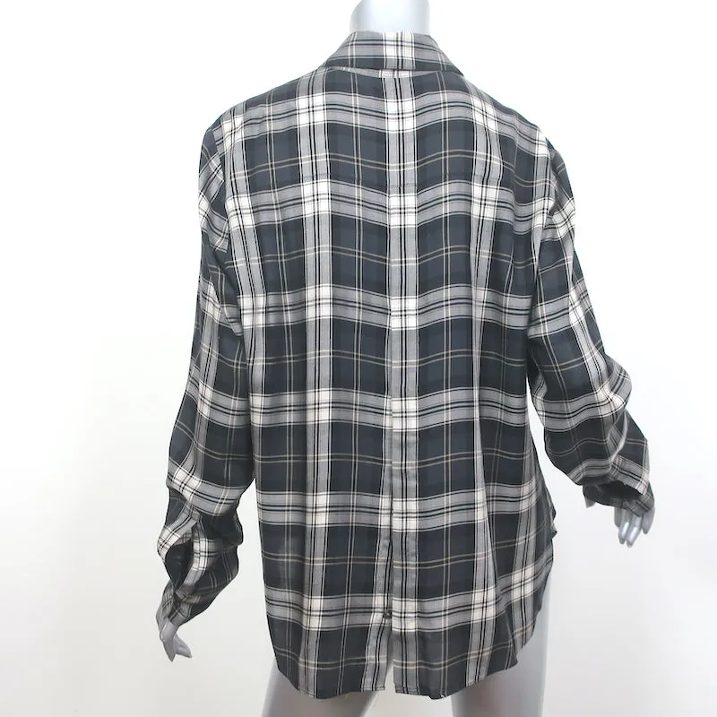 Jenni Kayne Chemise à Carreaux avec Boutons dans le Dos Gris Lyocell Taille Grand Manches Longues Haut