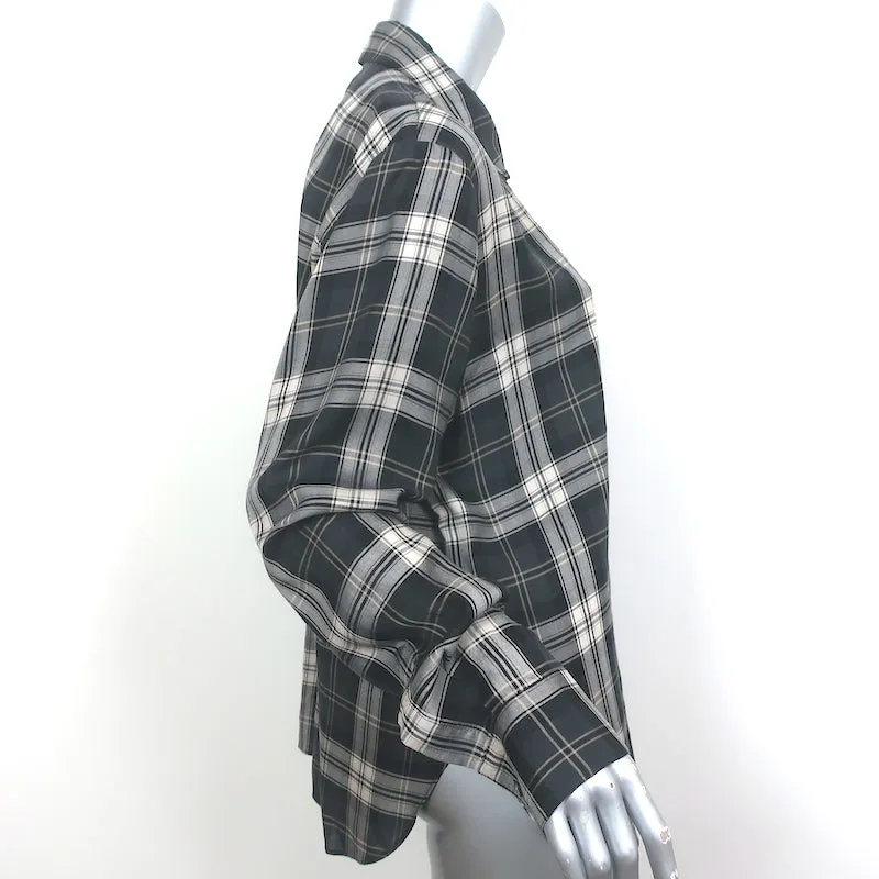Jenni Kayne Chemise à Carreaux avec Boutons dans le Dos Gris Lyocell Taille Grand Manches Longues Haut