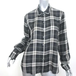Jenni Kayne Plaid Button-Back Shirt Gray Lyocell Size Large Long Sleeve Top