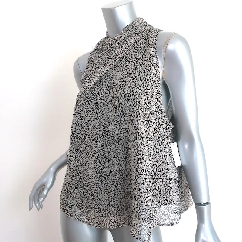 Joie Paul Haut à Col Roulé Imprimé Caviar en Soie Taille Large Blouse sans Manches NEUVE